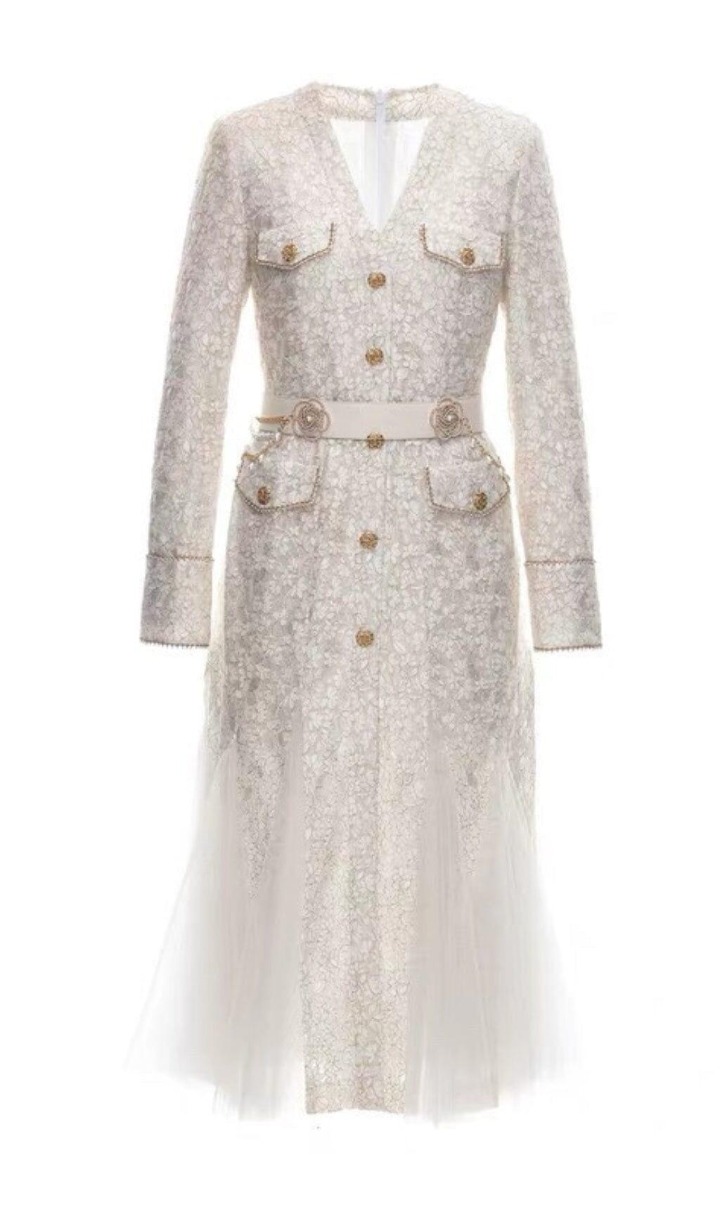 ABITO BEIGE LEGGERO DI LUSSO A SPALLA IN PIZZO