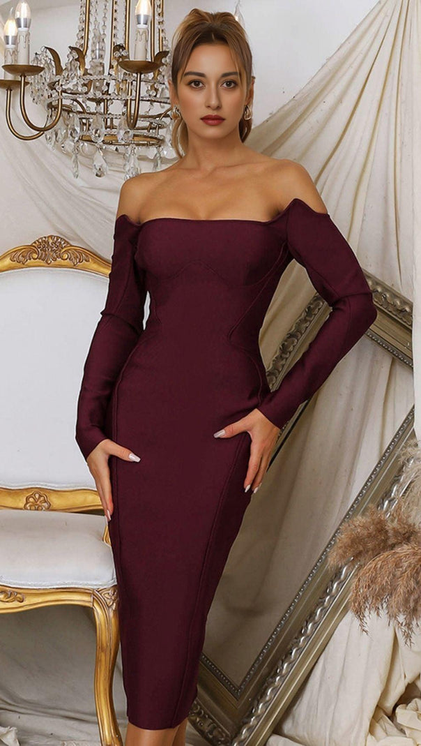 AIIZIE CHERRY STRAPLESS BANDAGE MIDI DRESS - product image