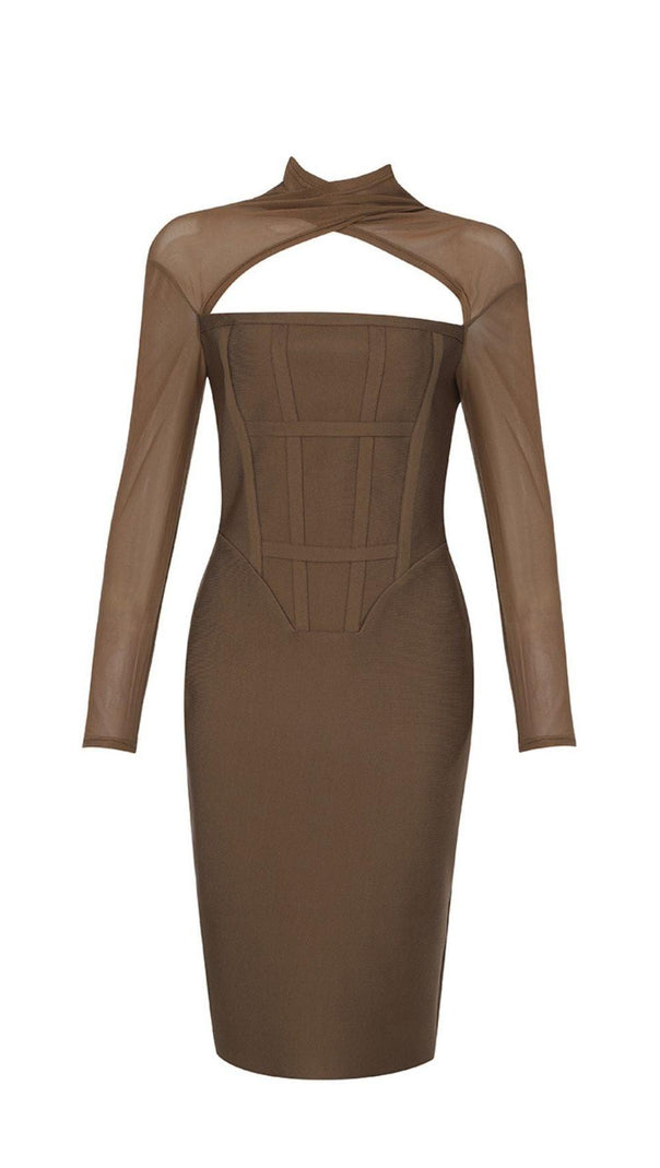 AIIZIE TAWNY YARN SLEEVE BANDAGE MIDI DRESS - product image