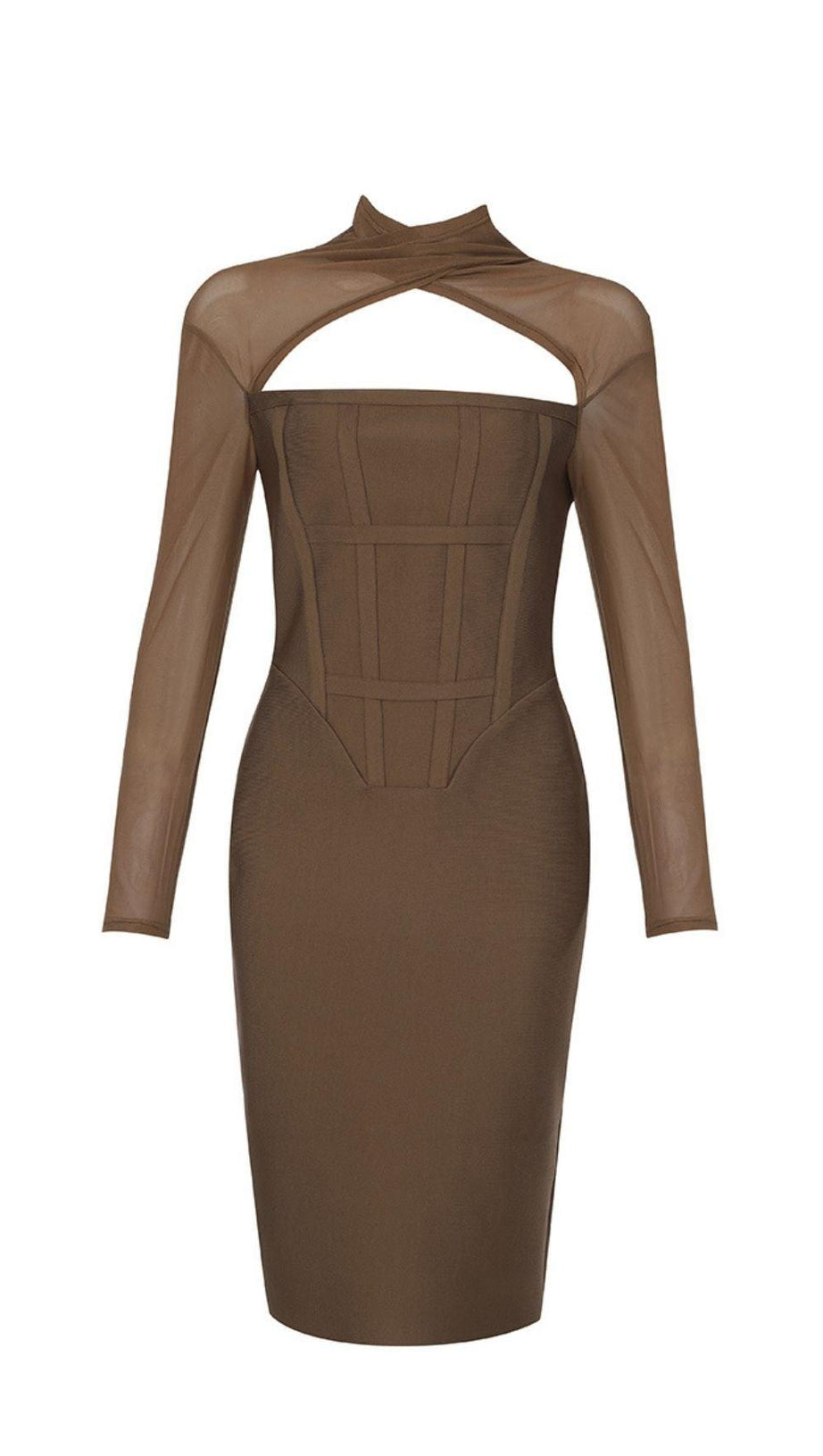 TAWNY YARN SLEEVE BANDAGE MIDI DRESS