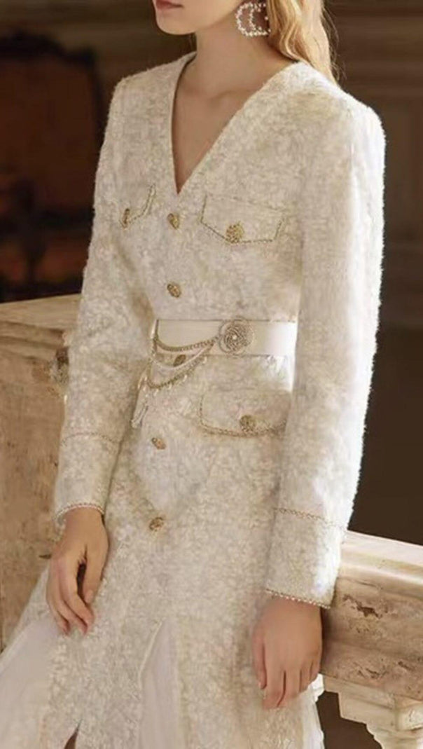 AIIZIE BEIGE LIGHT LUXURY MESH FISHTAIL LACE THICKENED DRESS - product image