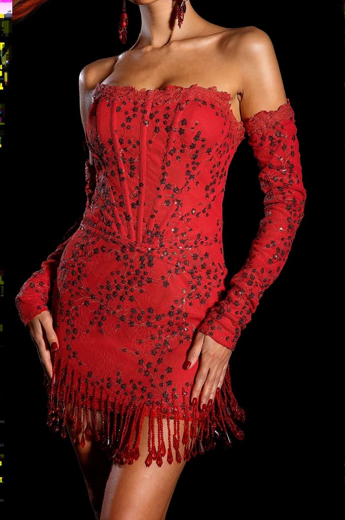 Efstathia Sequin Beaded Lace Bodycon Mini Dress