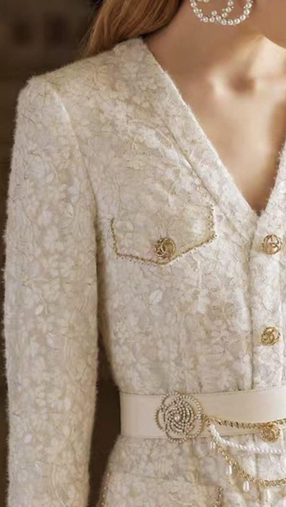 BEIGE LIGHT LUXURY MESH FISHTAIL LACE THICKENED DRESS