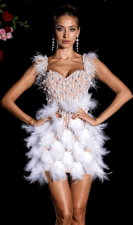 Judit Pearl Feather Strap Mini Dress
