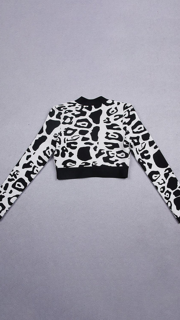 AIIZIE LEOPARD PRINT DEEP V SHORT BANDAGE JACKET IN BLACK - product image