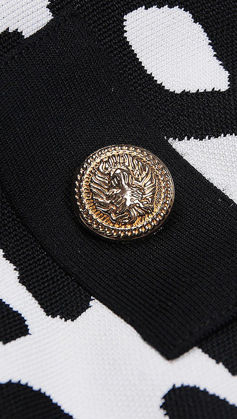 Kurze Bandagejacke mit tiefem V-Ausschnitt und Leopardenmuster in Schwarz