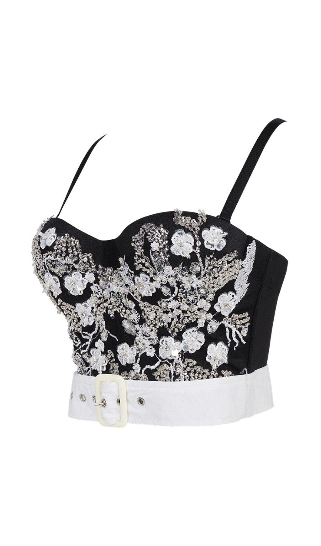 SCHWARZES VERZIERTES GÜRTELKORSETT