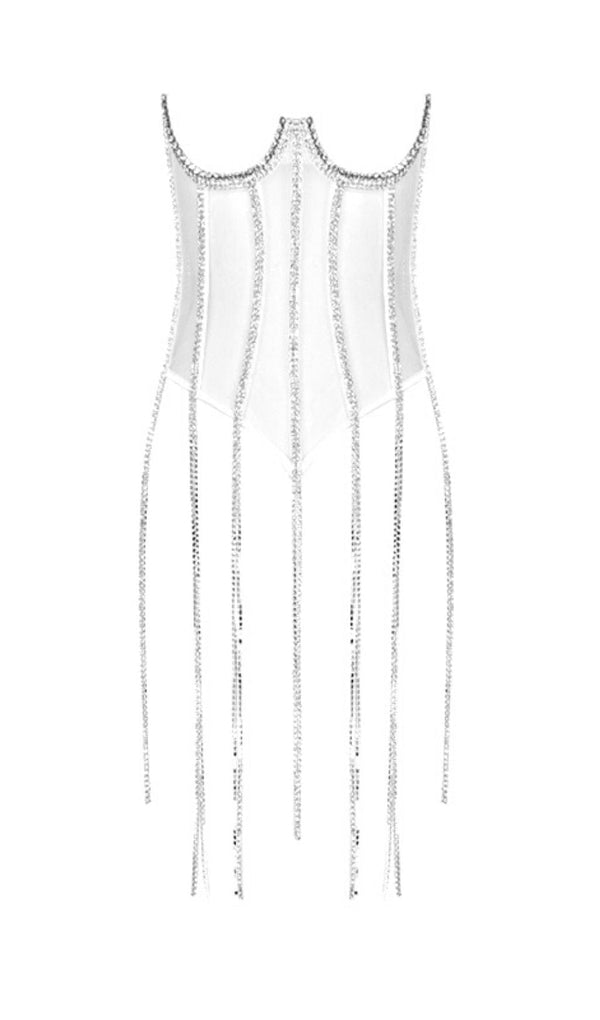 WHITE CRYSTAL TASSELS CORSET