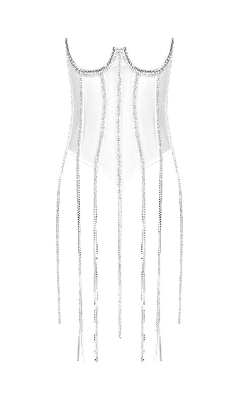 WHITE CRYSTAL TASSELS CORSET