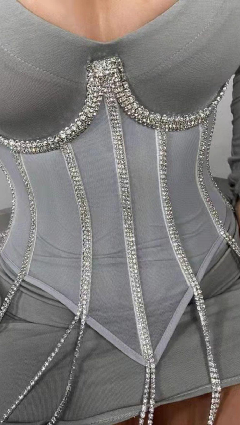 WHITE CRYSTAL TASSELS CORSET