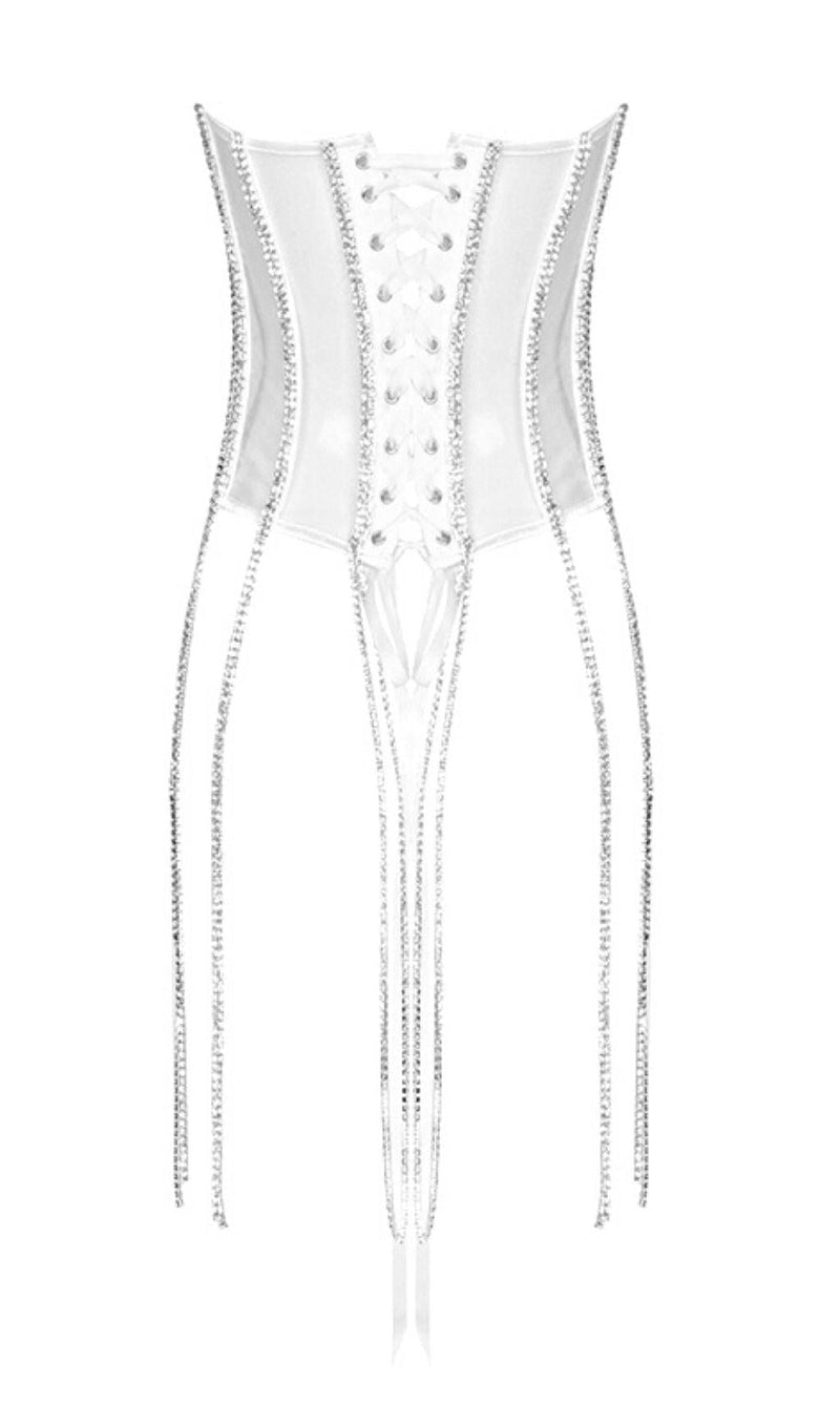 WHITE CRYSTAL TASSELS CORSET