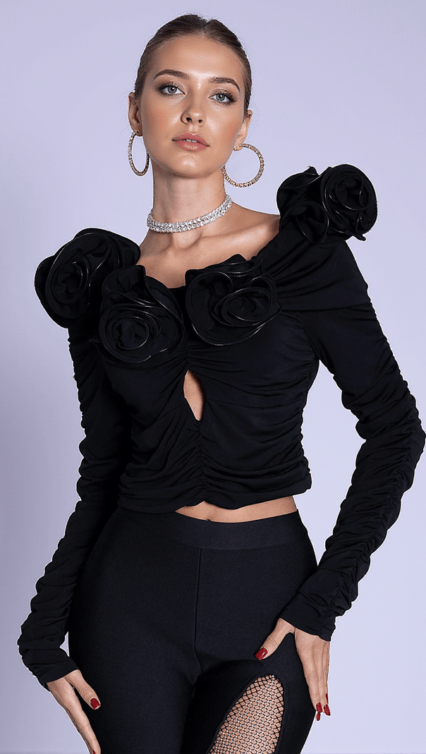 AIIZIE LORIE 3D FLORAL PLEAT CUTOUT TOP - product image