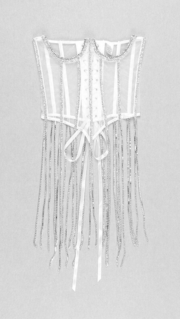 AIIZIE WHITE CRYSTAL TASSELS CORSET - product image