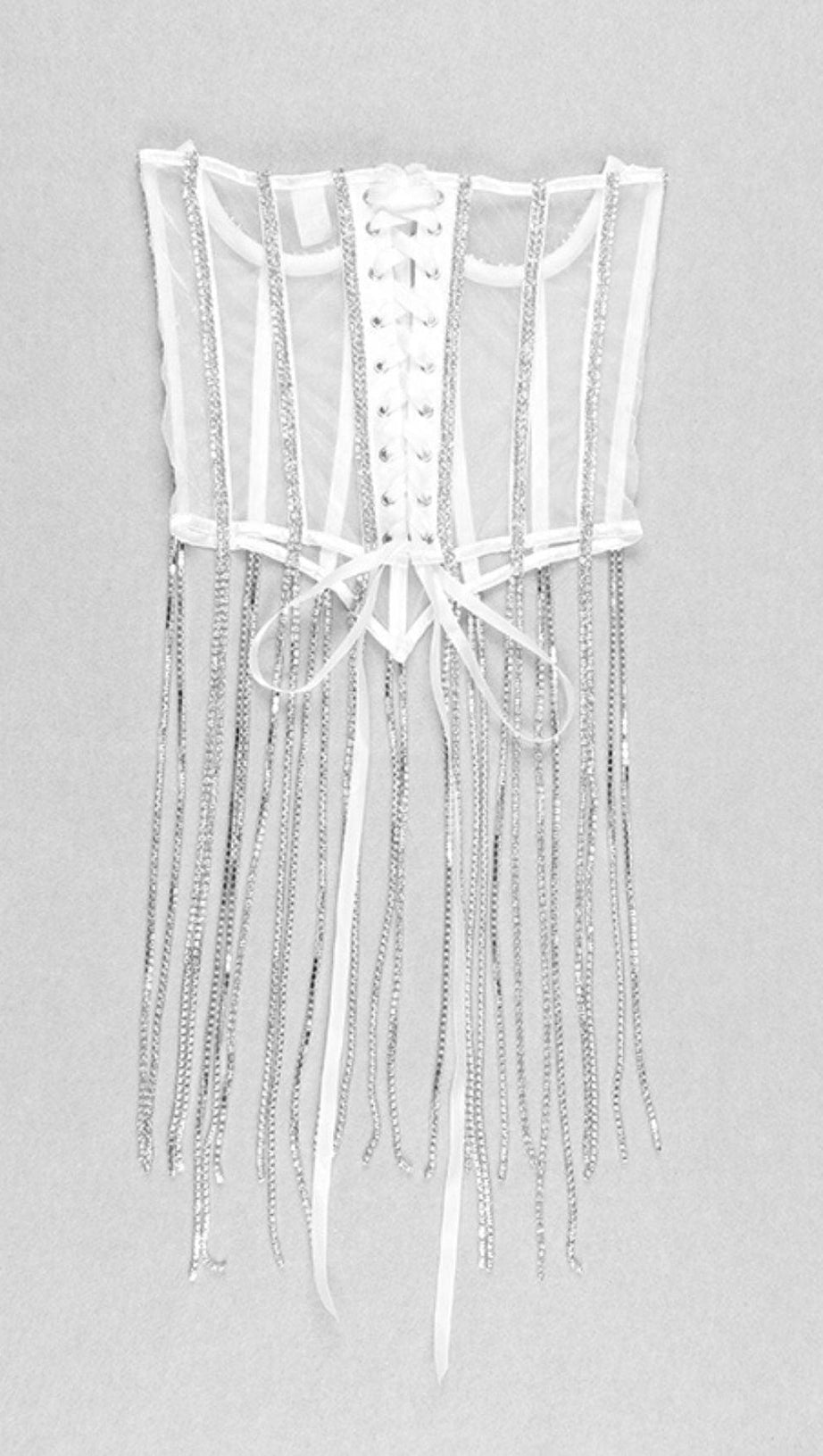 WHITE CRYSTAL TASSELS CORSET
