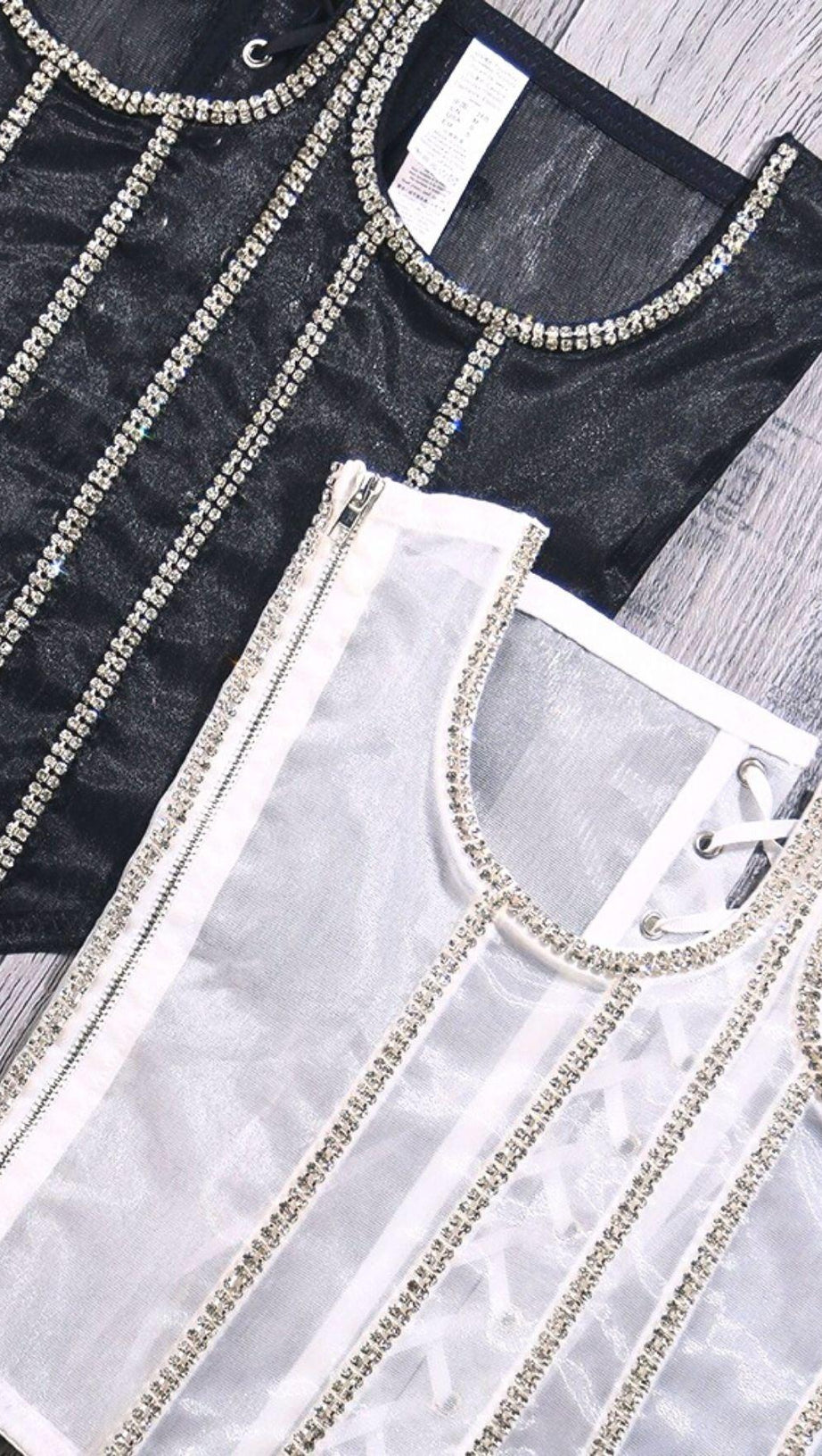 WHITE CRYSTAL TASSELS CORSET