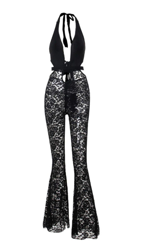 AIIZIE BACKLESS CUTOUT LACE JUMPSUIT - product image