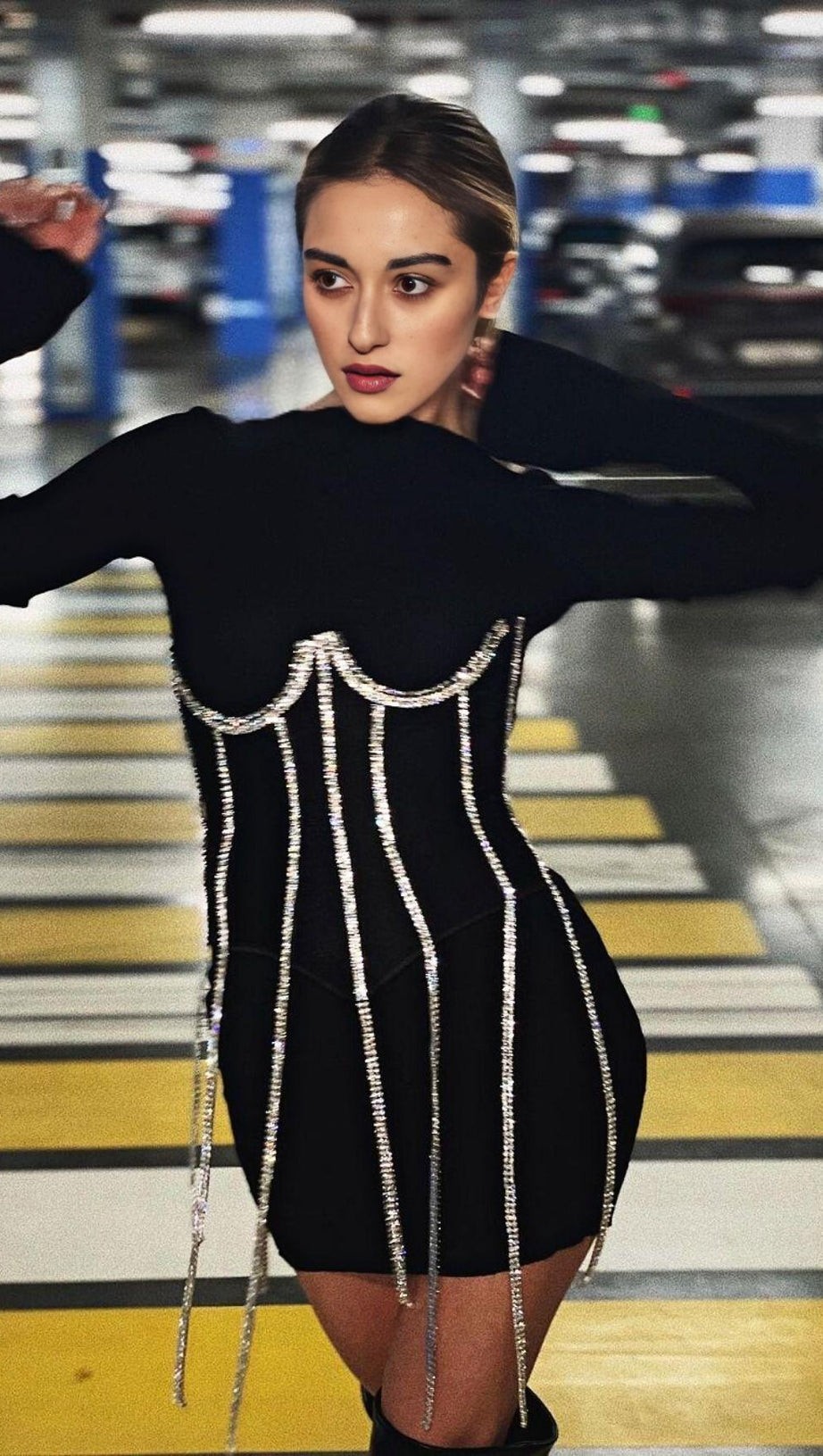 BLACK CRYSTAL TASSELS CORSET