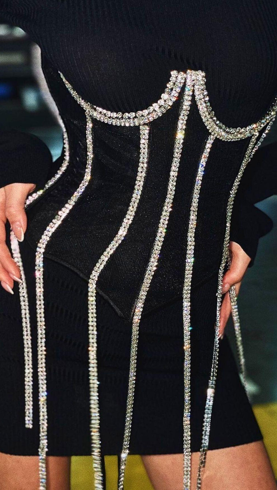 BLACK CRYSTAL TASSELS CORSET