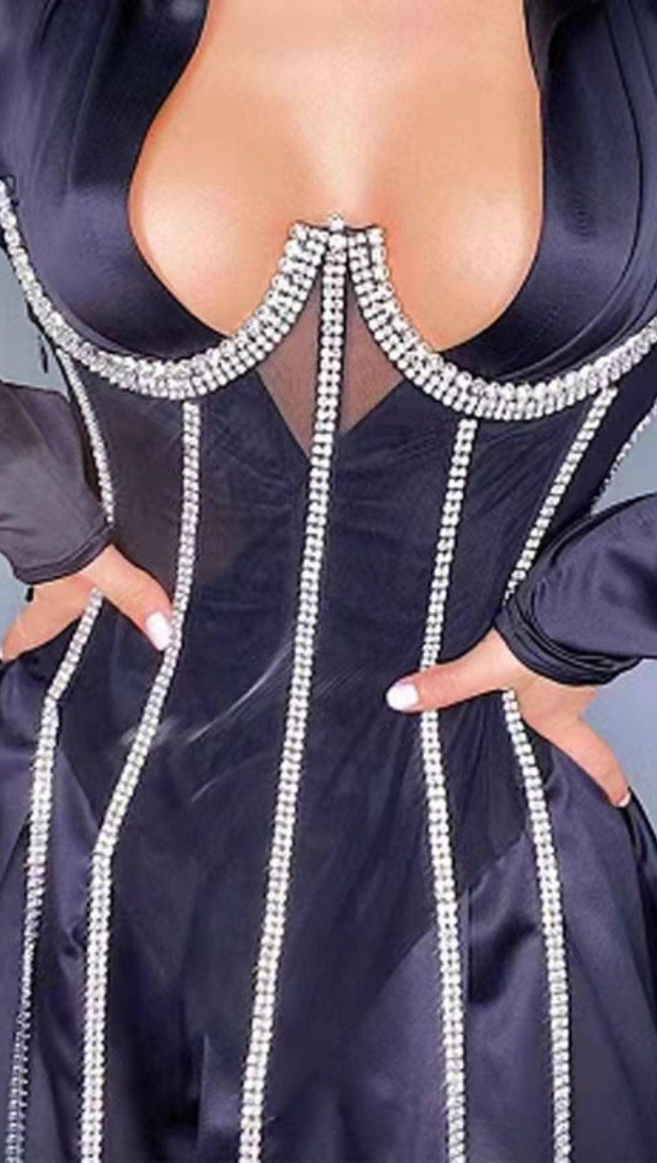 BLACK CRYSTAL TASSELS CORSET
