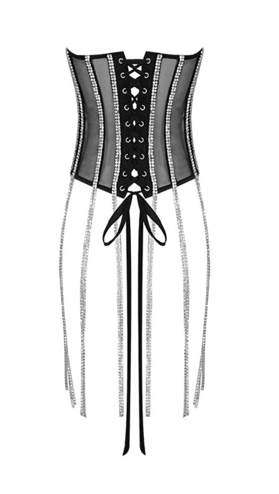 BLACK CRYSTAL TASSELS CORSET