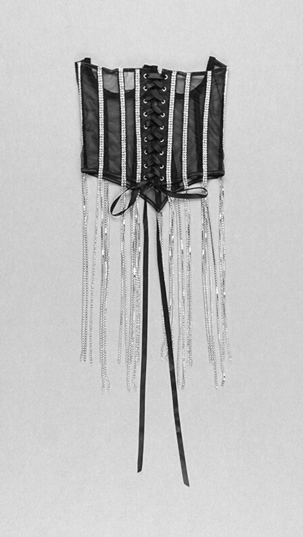 AIIZIE BLACK CRYSTAL TASSELS CORSET - product image