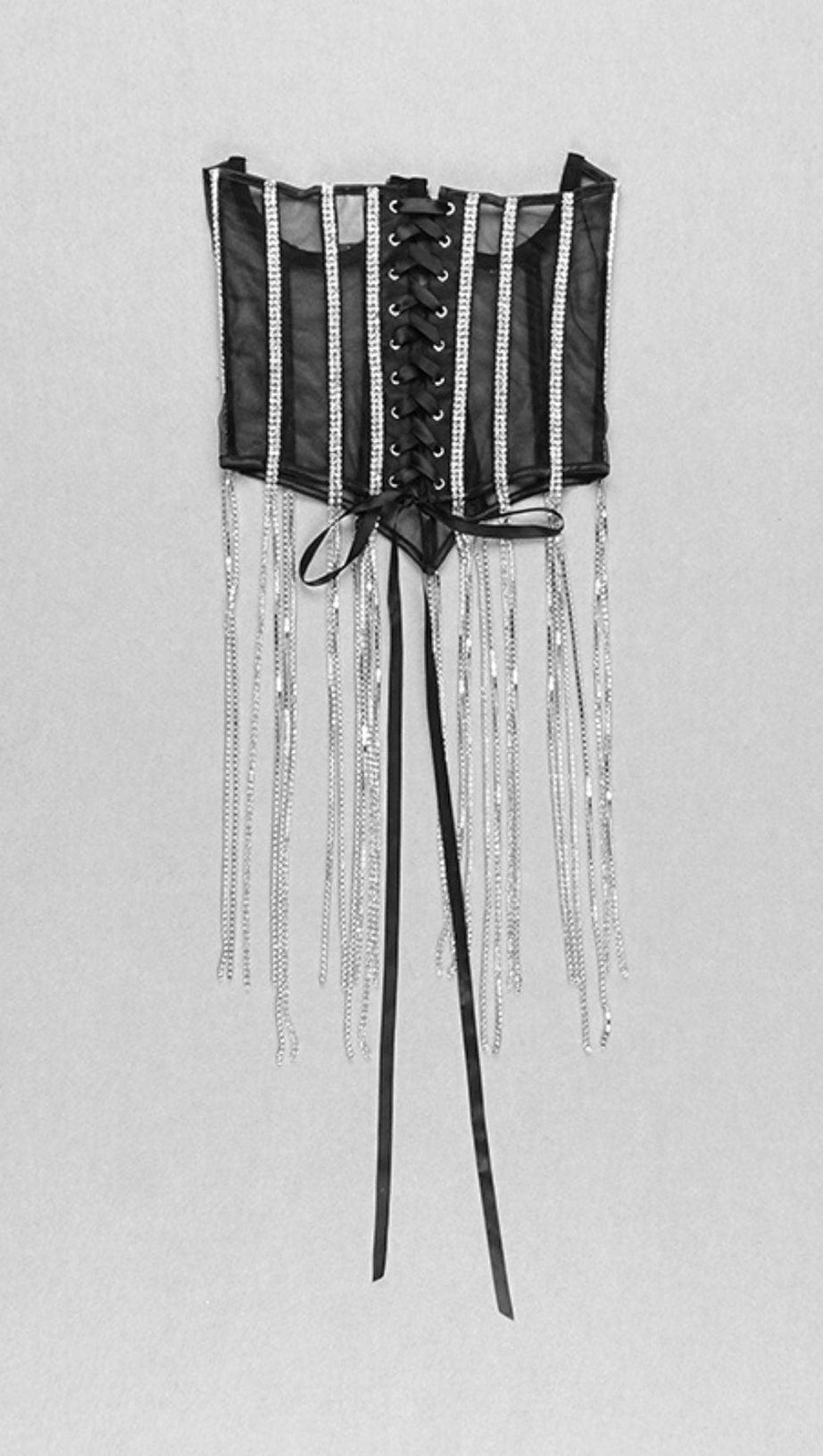 BLACK CRYSTAL TASSELS CORSET