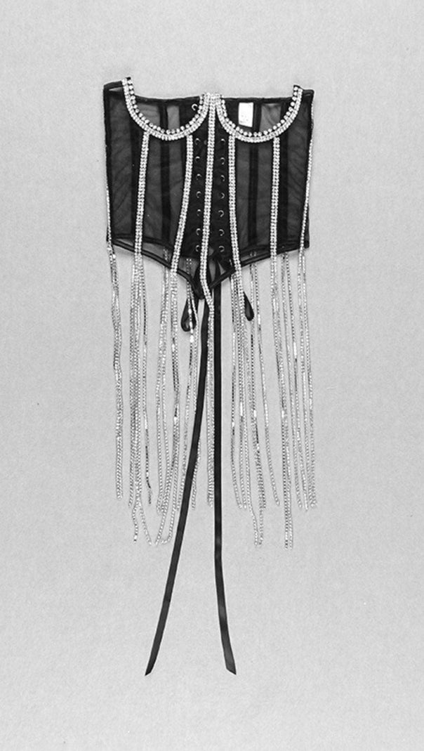 AIIZIE BLACK CRYSTAL TASSELS CORSET - product image