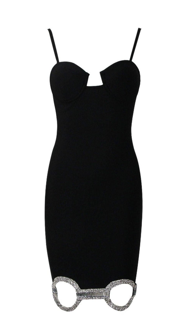 AIIZIE CRYSTAL BANDAGE MINI DRESS IN BLACK - product image