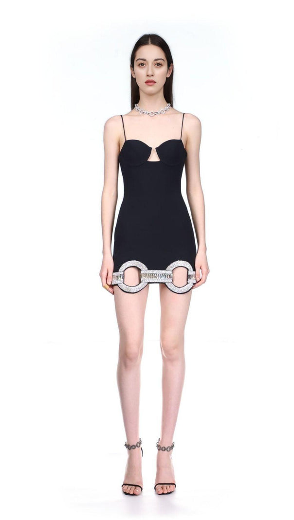 AIIZIE CRYSTAL BANDAGE MINI DRESS IN BLACK - product image