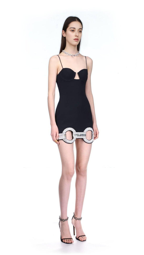 AIIZIE CRYSTAL BANDAGE MINI DRESS IN BLACK - product image