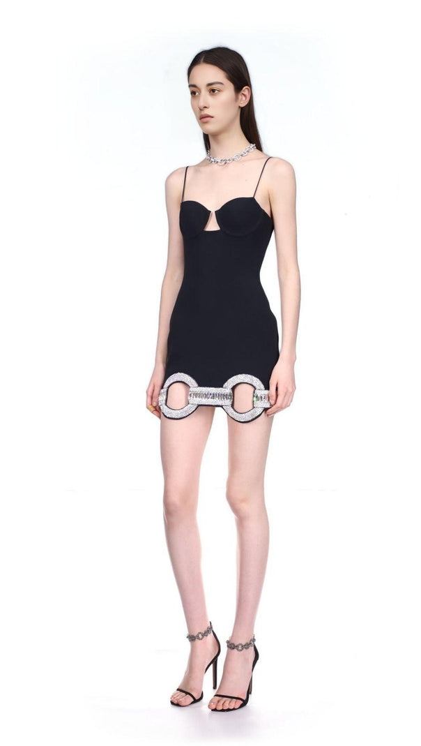 AIIZIE CRYSTAL BANDAGE MINI DRESS IN BLACK - product image