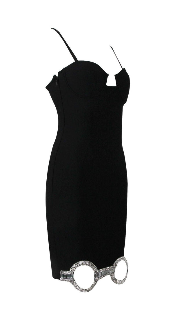AIIZIE CRYSTAL BANDAGE MINI DRESS IN BLACK - product image