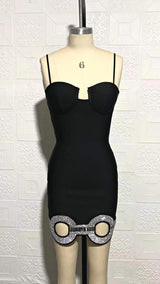 CRYSTAL BANDAGE MINI DRESS IN BLACK