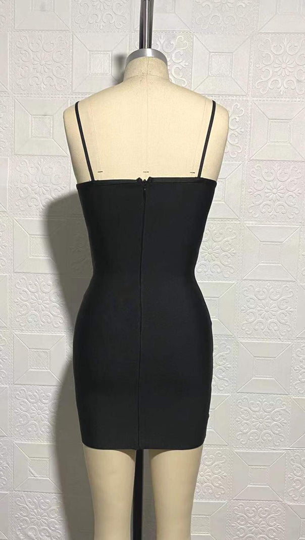 AIIZIE CRYSTAL BANDAGE MINI DRESS IN BLACK - product image