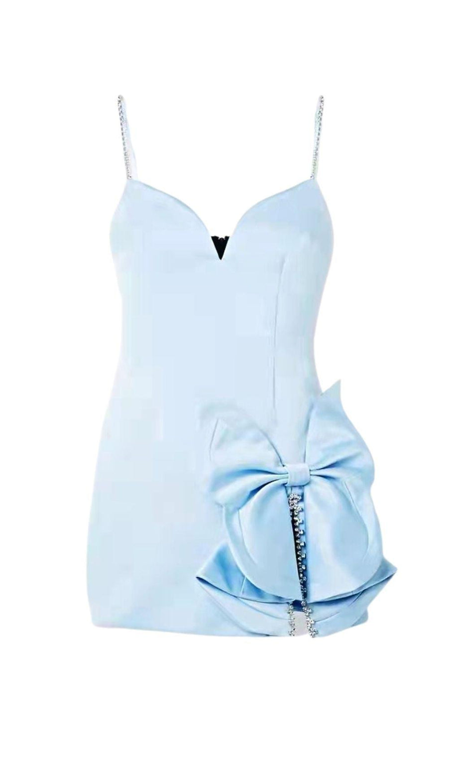 MINI ABITO CON FIOCCO DI CRISTALLI IN AZZURRO