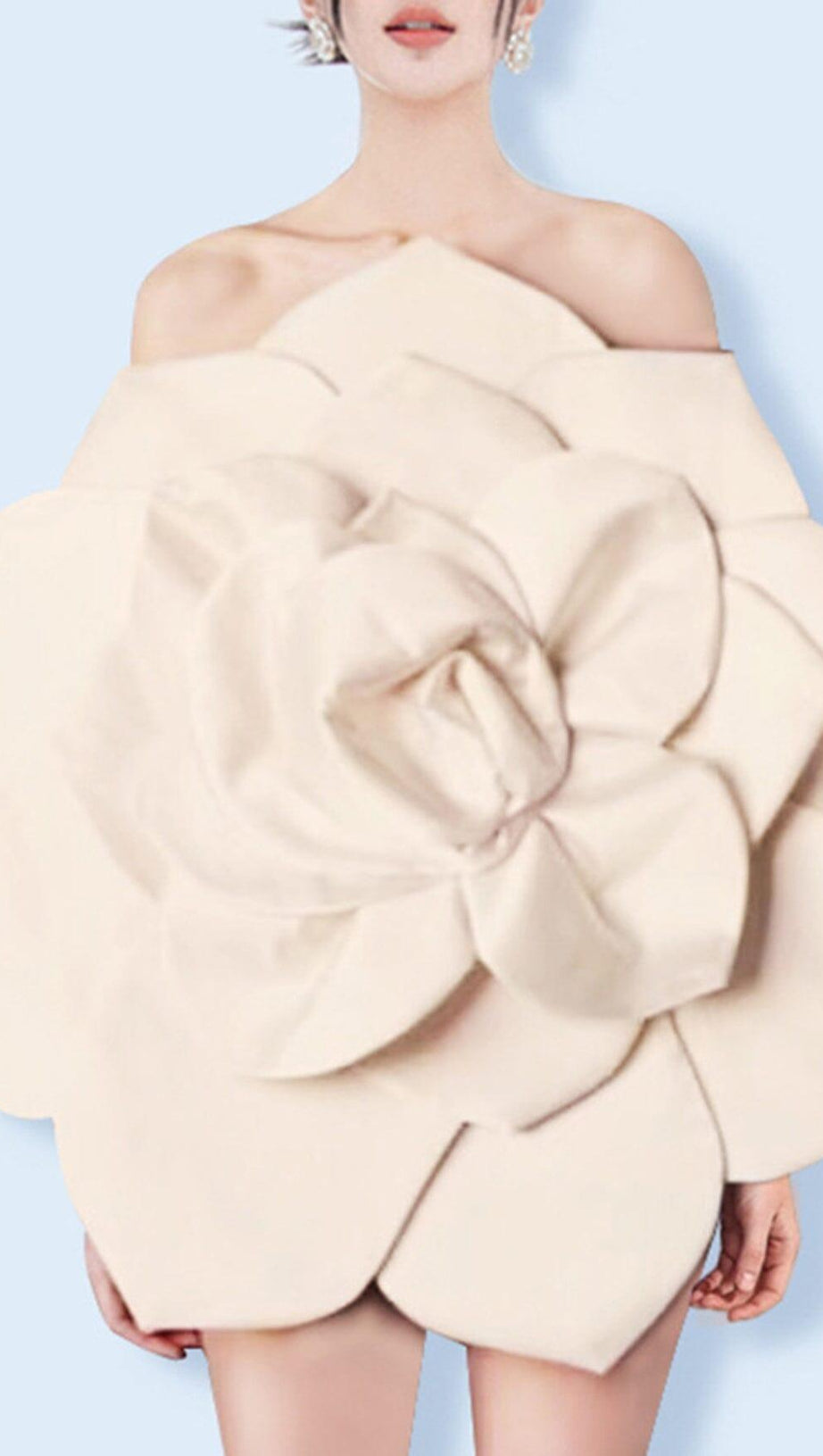 APRICOT ONE-SHOULDER THREE-DIMENSIONAL FLOWER BACKLESS DRESS