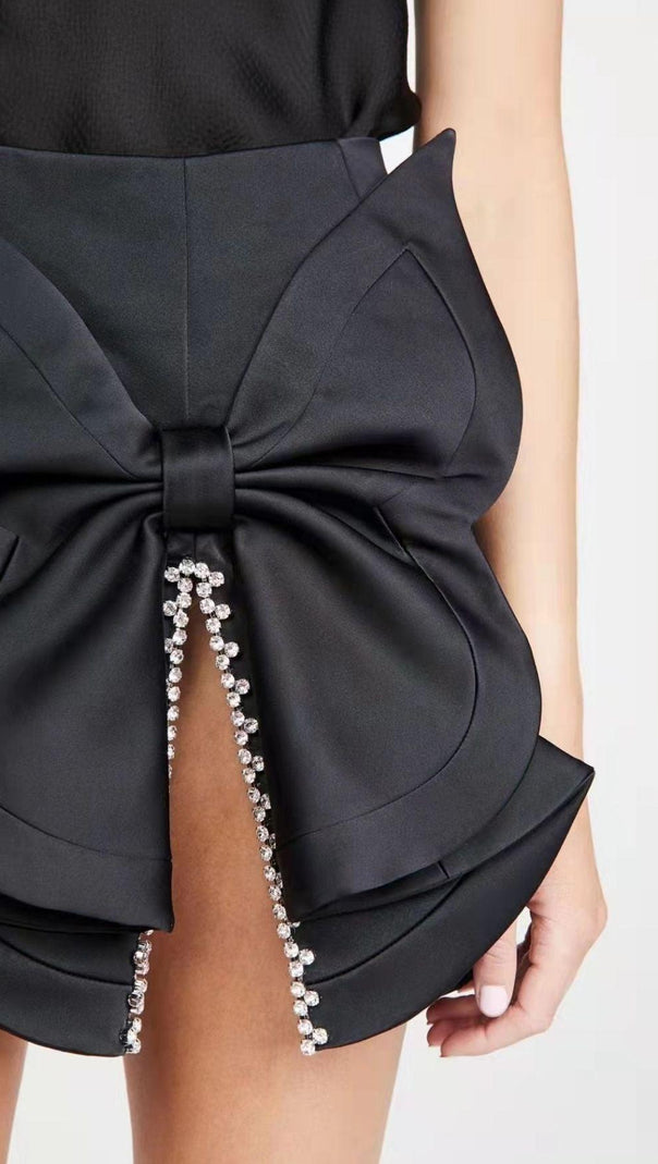 AIIZIE SATIN CRYSTAL BOW SKIRT IN BLUE - product image