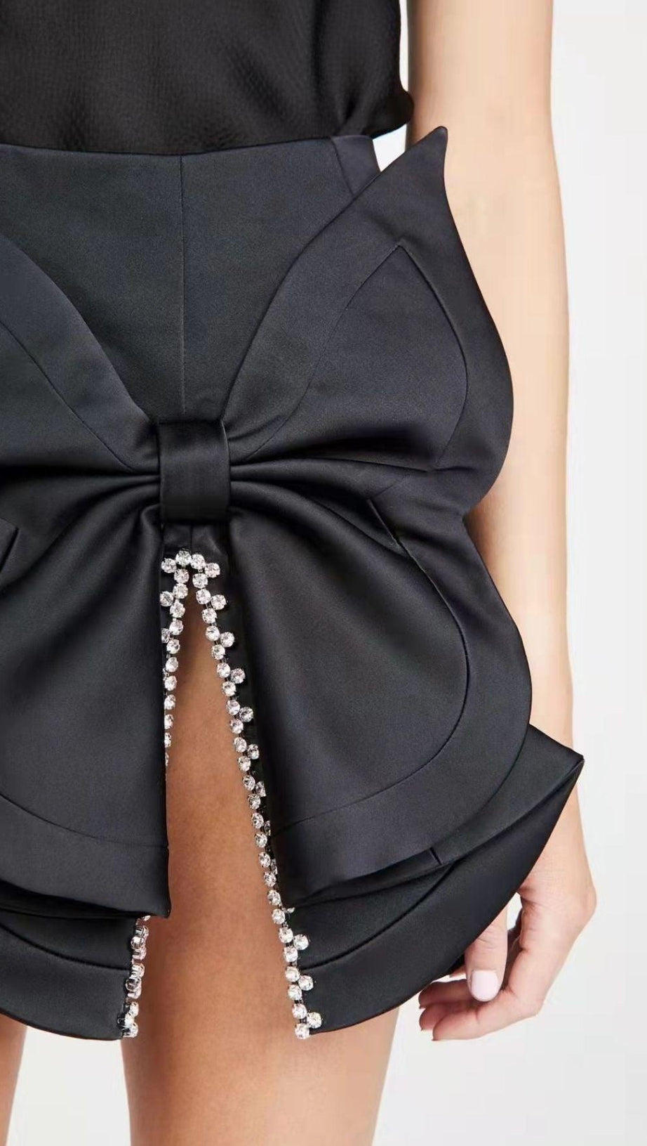 SATIN CRYSTAL BOW SKIRT IN BLUE