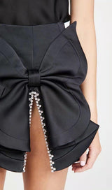 SATIN CRYSTAL BOW SKIRT IN BLUE