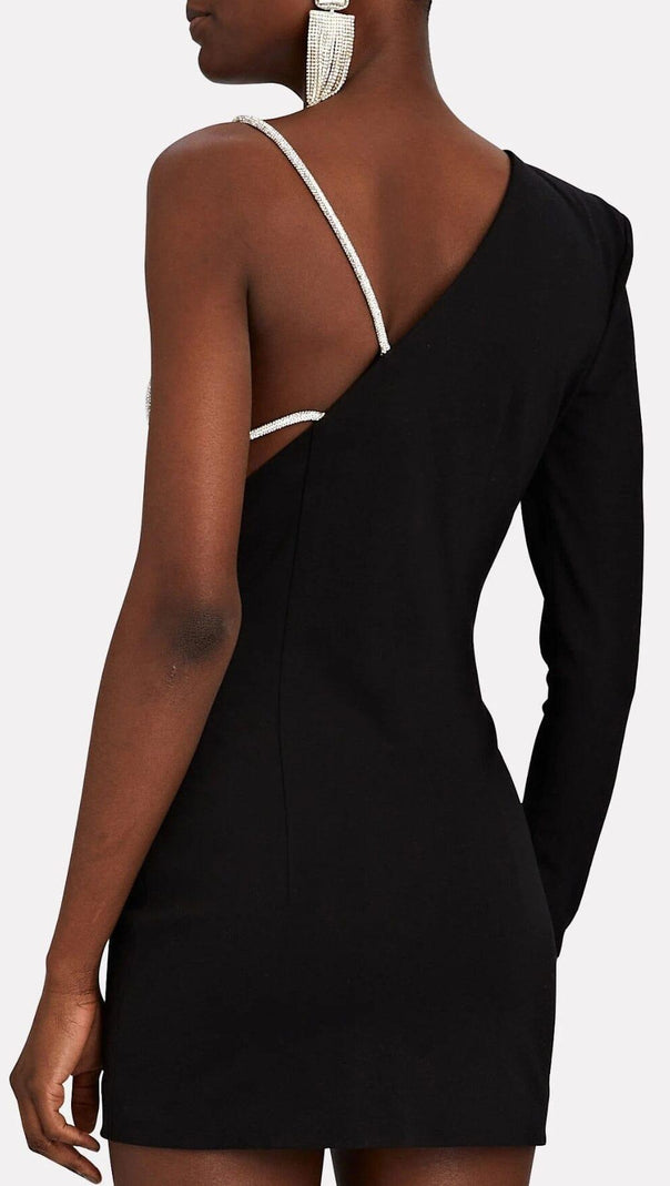 AIIZIE BLACK ONE SHOULDER CRYSTAL MINI DRESS - product image