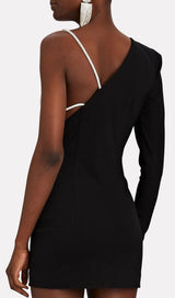 BLACK ONE SHOULDER CRYSTAL MINI DRESS