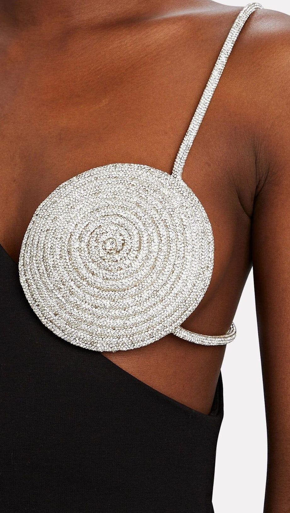 BLACK ONE SHOULDER CRYSTAL MINI DRESS