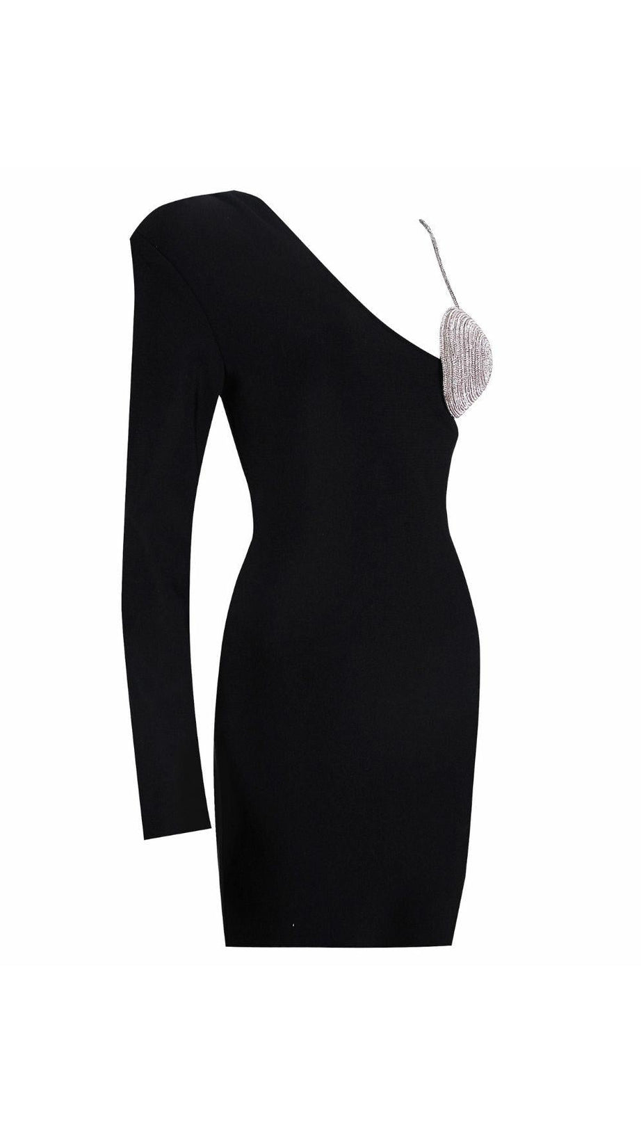 BLACK ONE SHOULDER CRYSTAL MINI DRESS