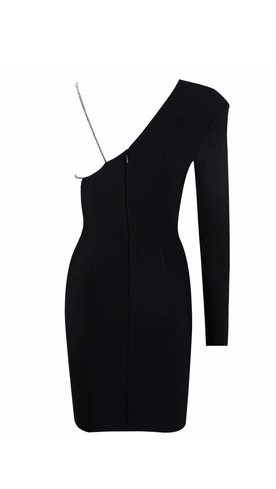 BLACK ONE SHOULDER CRYSTAL MINI DRESS