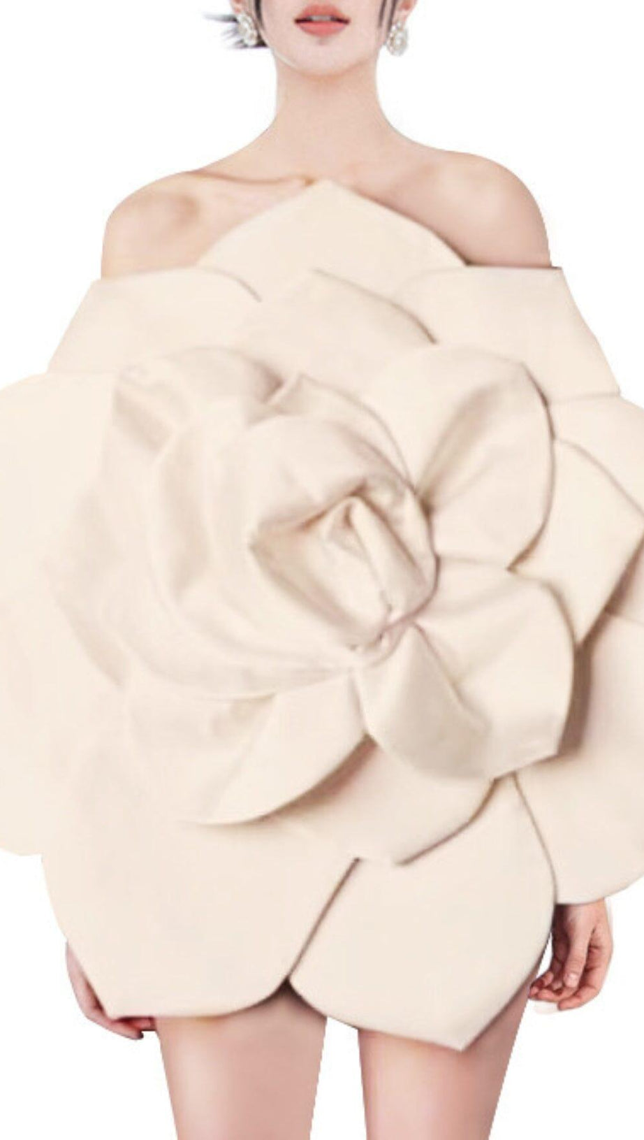 APRICOT ONE-SHOULDER THREE-DIMENSIONAL FLOWER BACKLESS DRESS