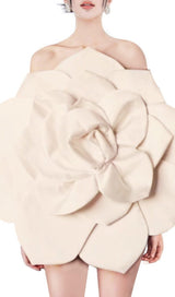 APRICOT ONE-SHOULDER THREE-DIMENSIONAL FLOWER BACKLESS DRESS