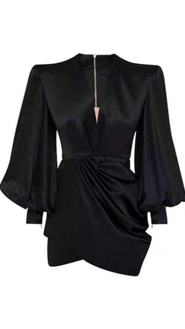 AIIZIE BLACK STAIN DEEP V-NECK MINI DRESS - product image