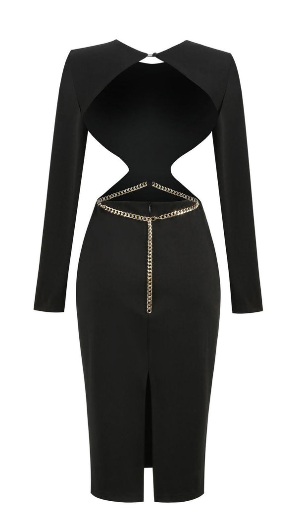 AIIZIE BLACK BACKLESS CHAIN MIDI DRESS - product image