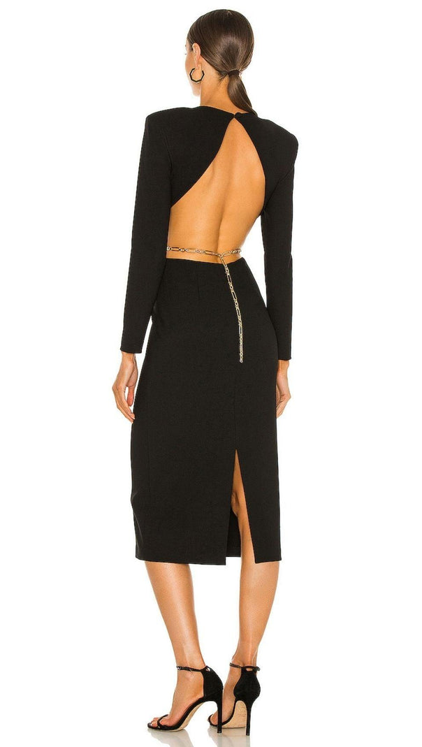 AIIZIE BLACK BACKLESS CHAIN MIDI DRESS - product image