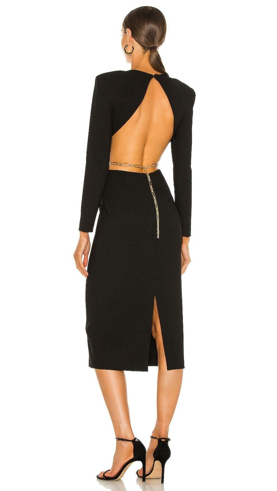 SCHWARZES RÜCKENFREIES MIDIKLEID MIT KETTE